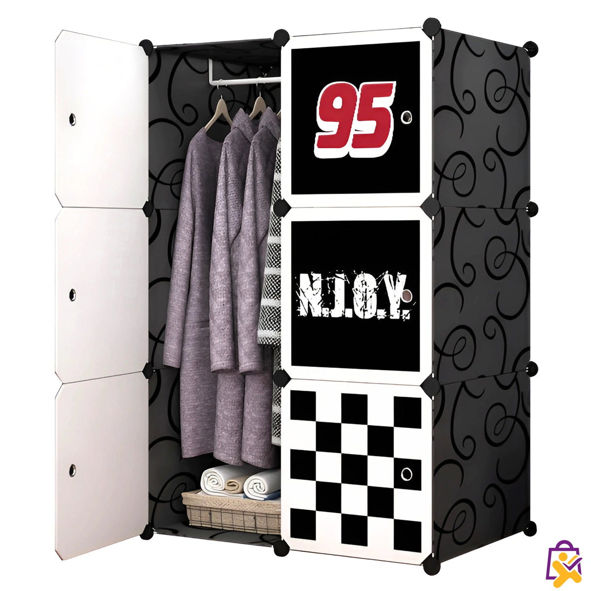 Guarda Roupa Infantil Modular Estampa Esportiva 95 Racing Organizador Roupas Criança Colorido - X - Varejo Ltda - Me