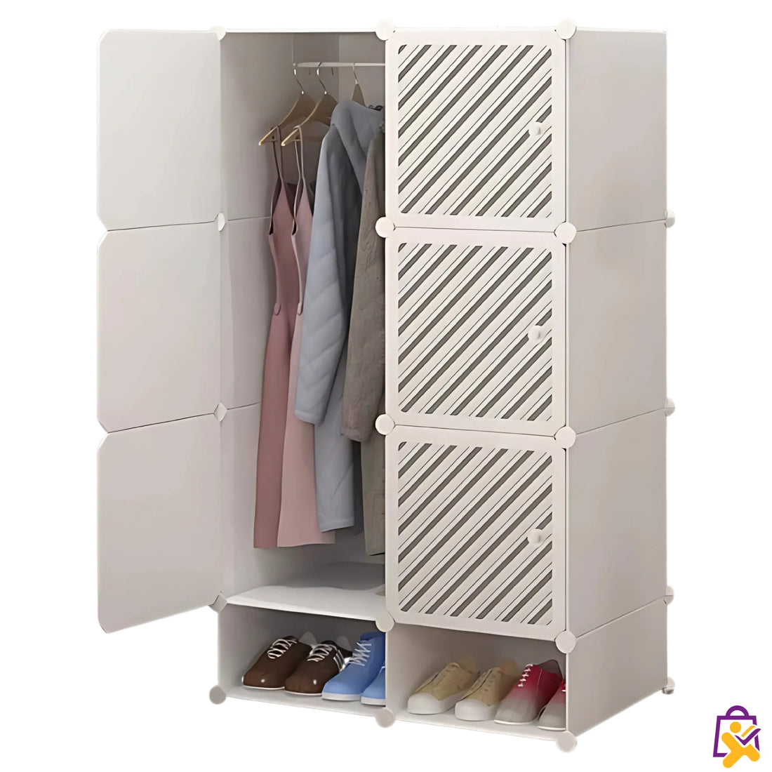 Organizador Guarda Roupa Modular Portatil Branco Fosco Cabideiro e Sapatos Ajustável X-Varejo loja online