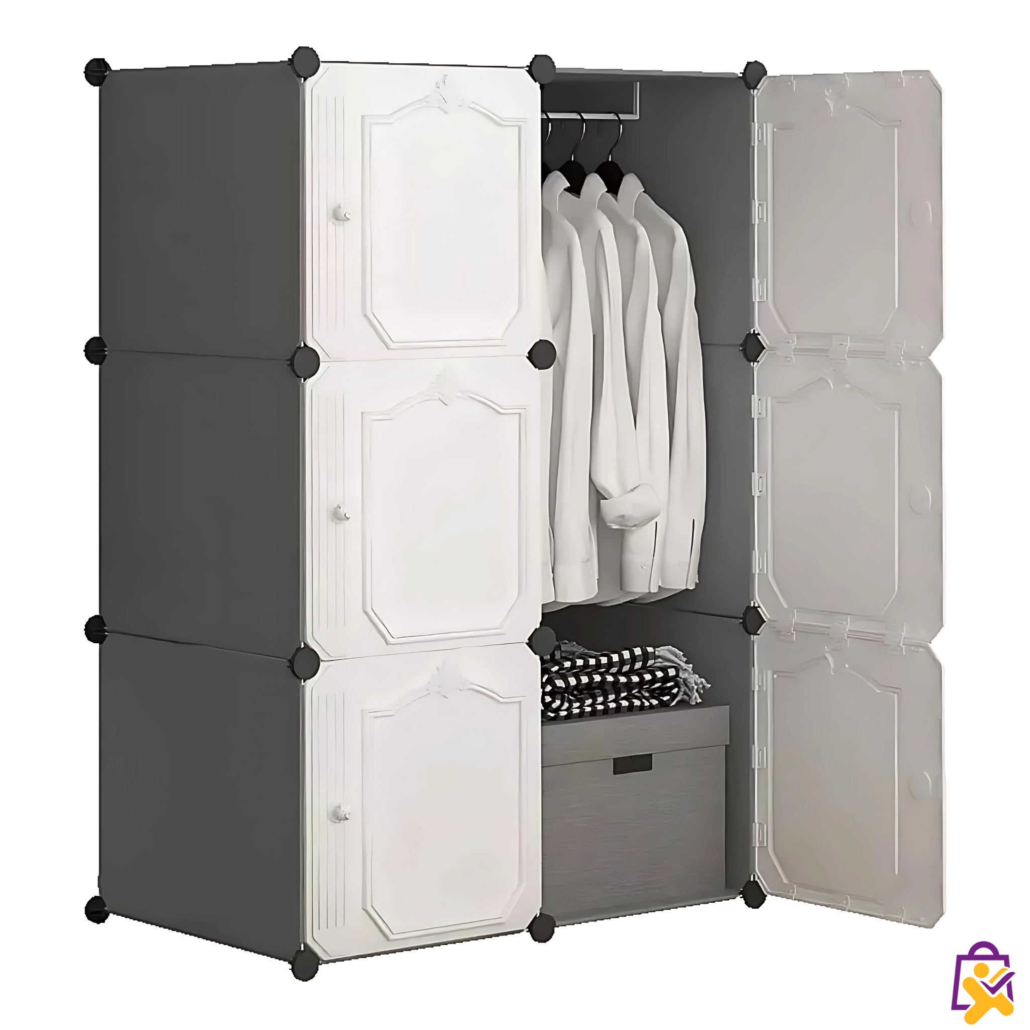 Guarda Roupa Modular Dobrável 3 Portas Cabideiro Branco Design Clássico Prático Organizador