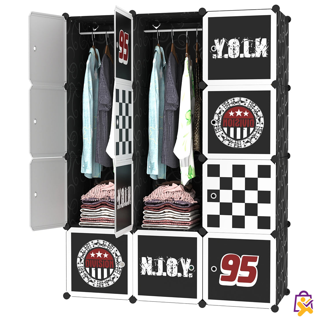 Guarda Roupa Infantil Modular Triplo Estampa Esportiva Racing Club 95 Organizador 3 Portas X-Varejo loja online