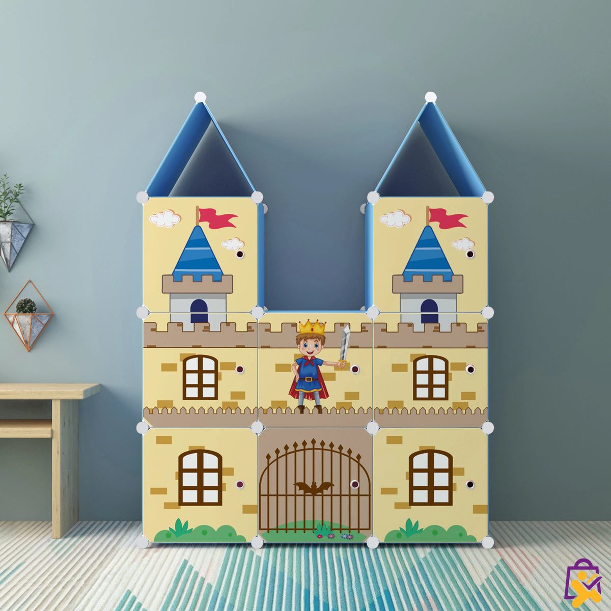 Armário Infantil Modular Castelo Azul Plástico Organizador Roupas Brinquedos Criança DIY Multiuso - X - Varejo Ltda - Me