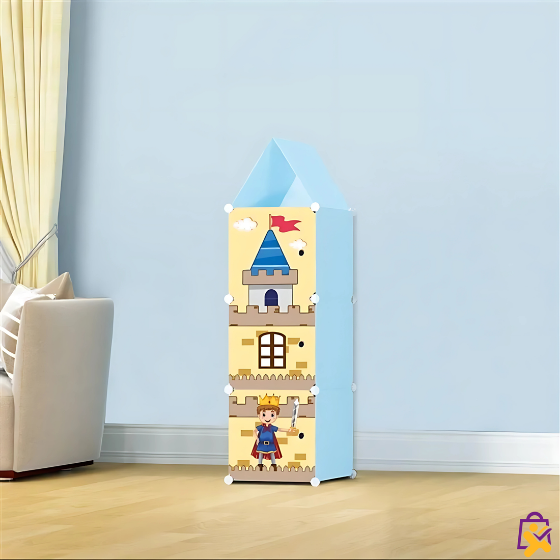 Organizador Infantil Modular Castelo Cavaleiro 3 Portas Colorido Divertido DIY Roupas Brinquedos