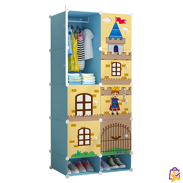 Armário Infantil Modular Castelo Cavaleiro Azul 9 Compartimentos Cabideiro Organizador Roupas