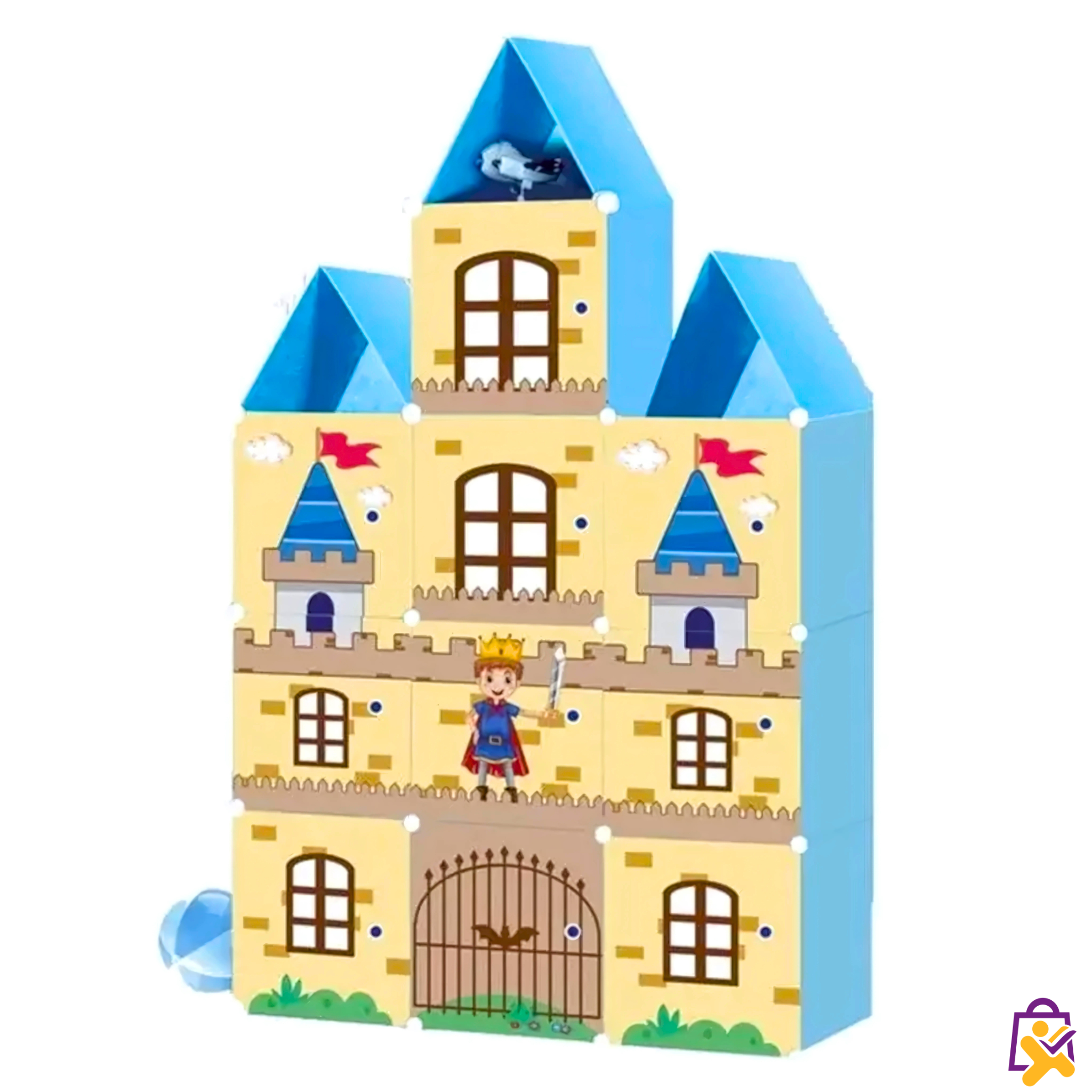 Organizador Infantil Modular Castelo Cavaleiro Azul 12 Cubos Telhado Roupas Brinquedos DIY