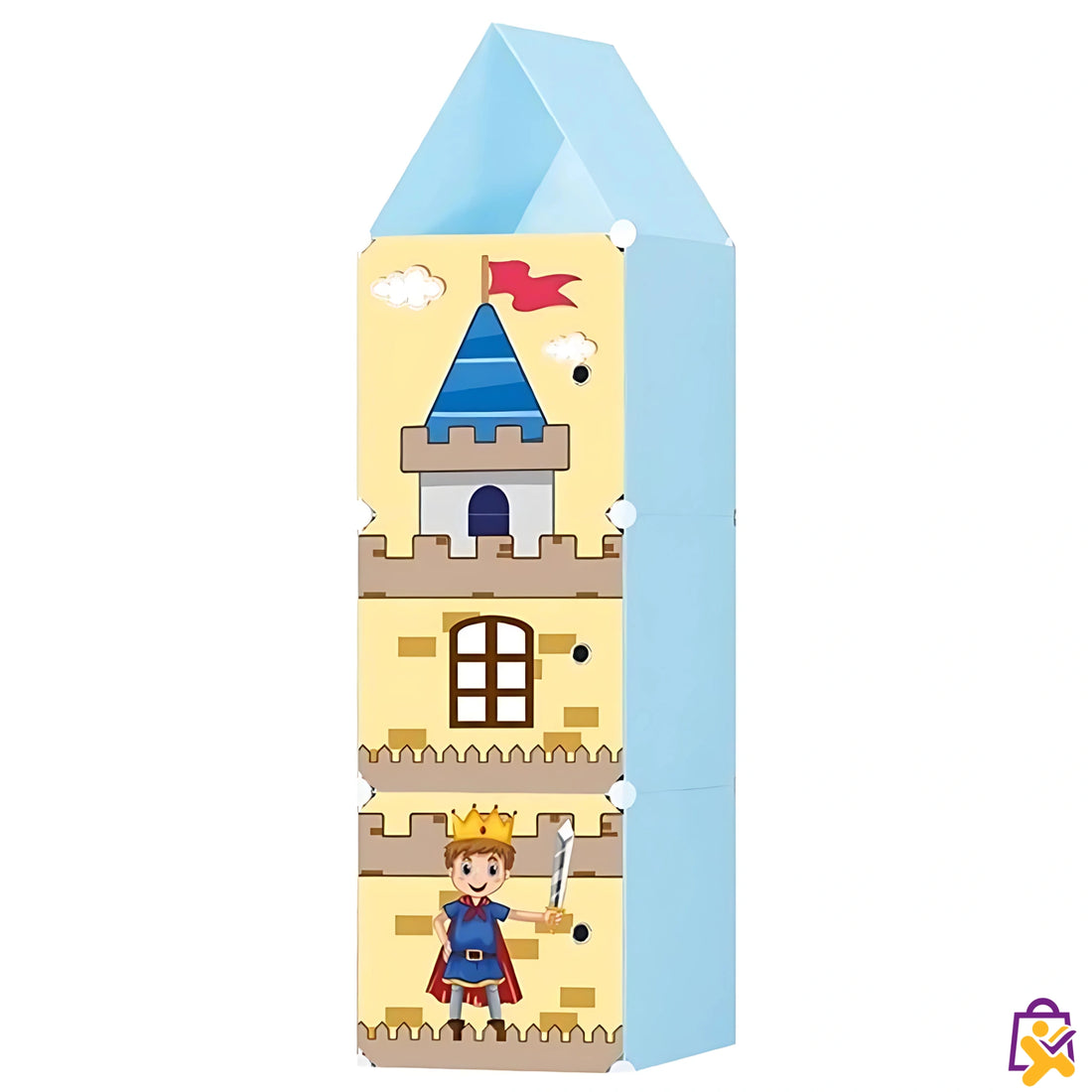 Organizador Infantil Modular Castelo Cavaleiro 3 Portas Colorido Divertido DIY Roupas Brinquedos X-Varejo loja online