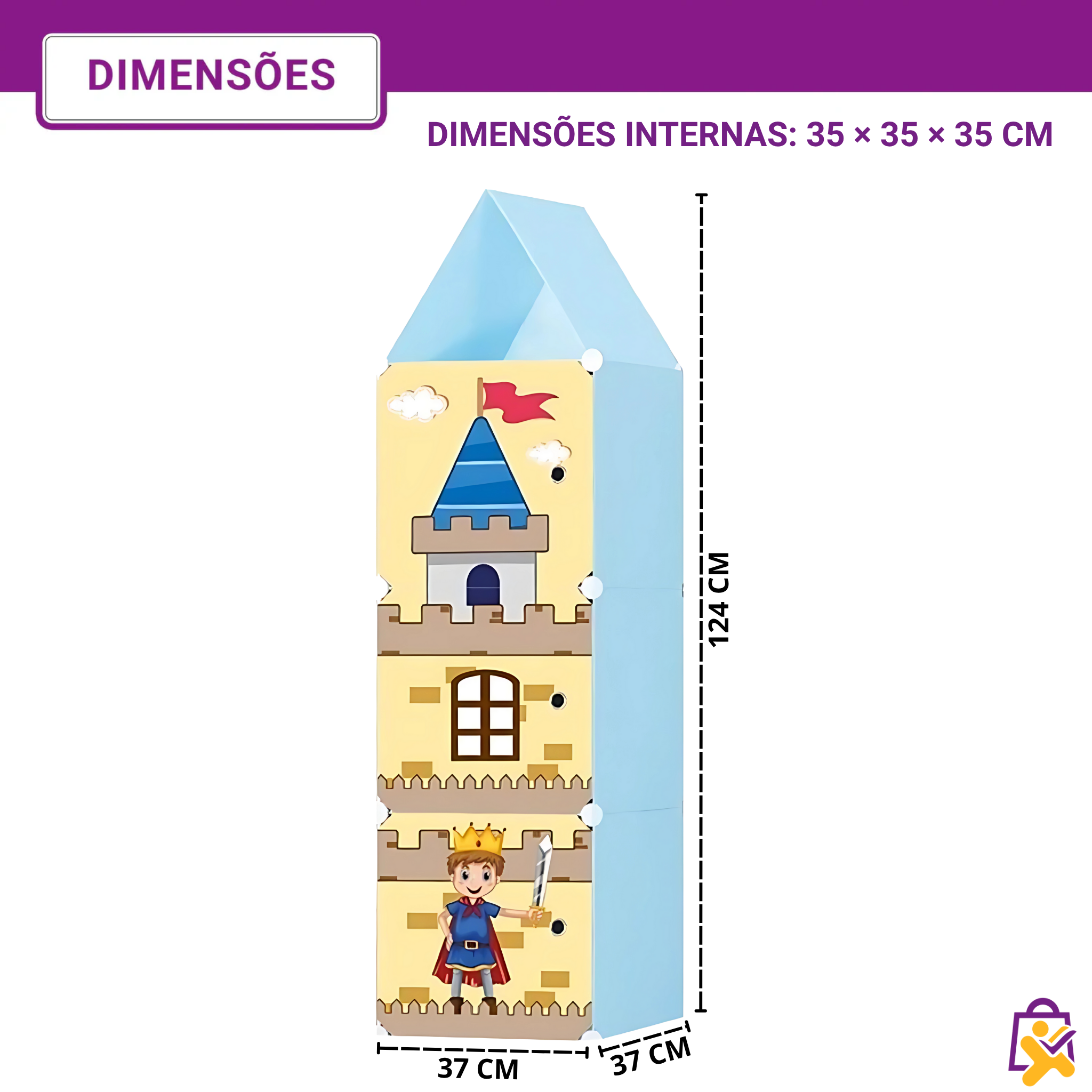 Organizador Infantil Modular Castelo Cavaleiro 3 Portas Colorido Divertido DIY Roupas Brinquedos