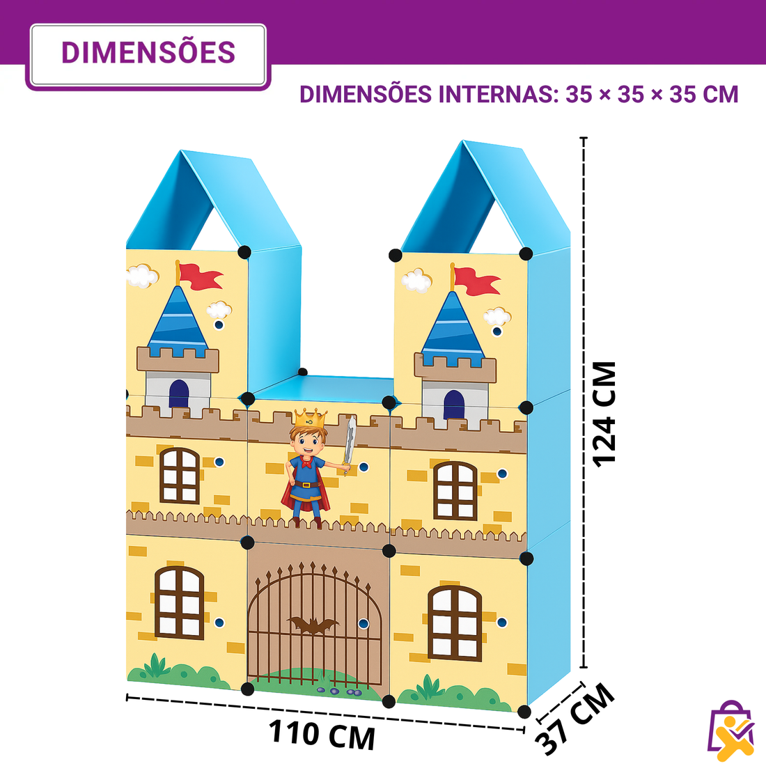 Armário Infantil Modular Castelo Azul Plástico Organizador Roupas Brinquedos Criança DIY Multiuso