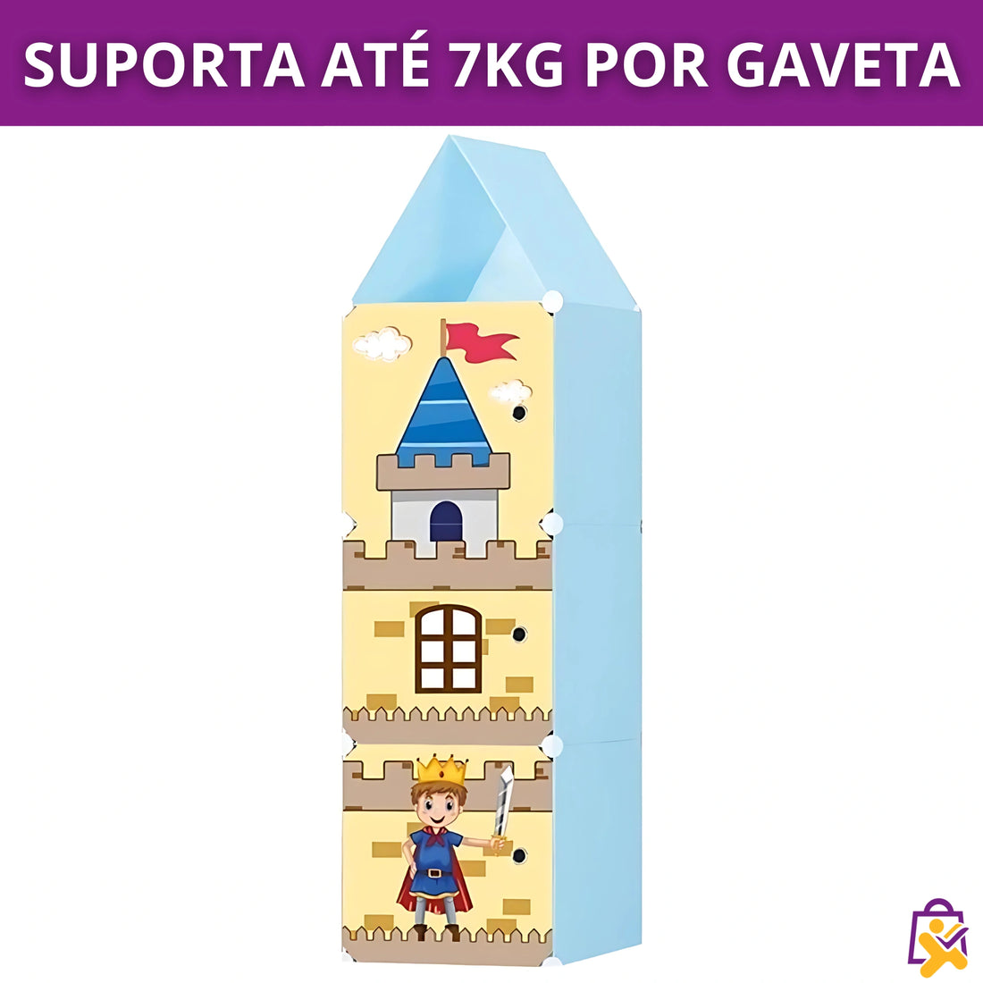 Organizador Infantil Modular Castelo Cavaleiro 3 Portas Colorido Divertido DIY Roupas Brinquedos X-Varejo loja online