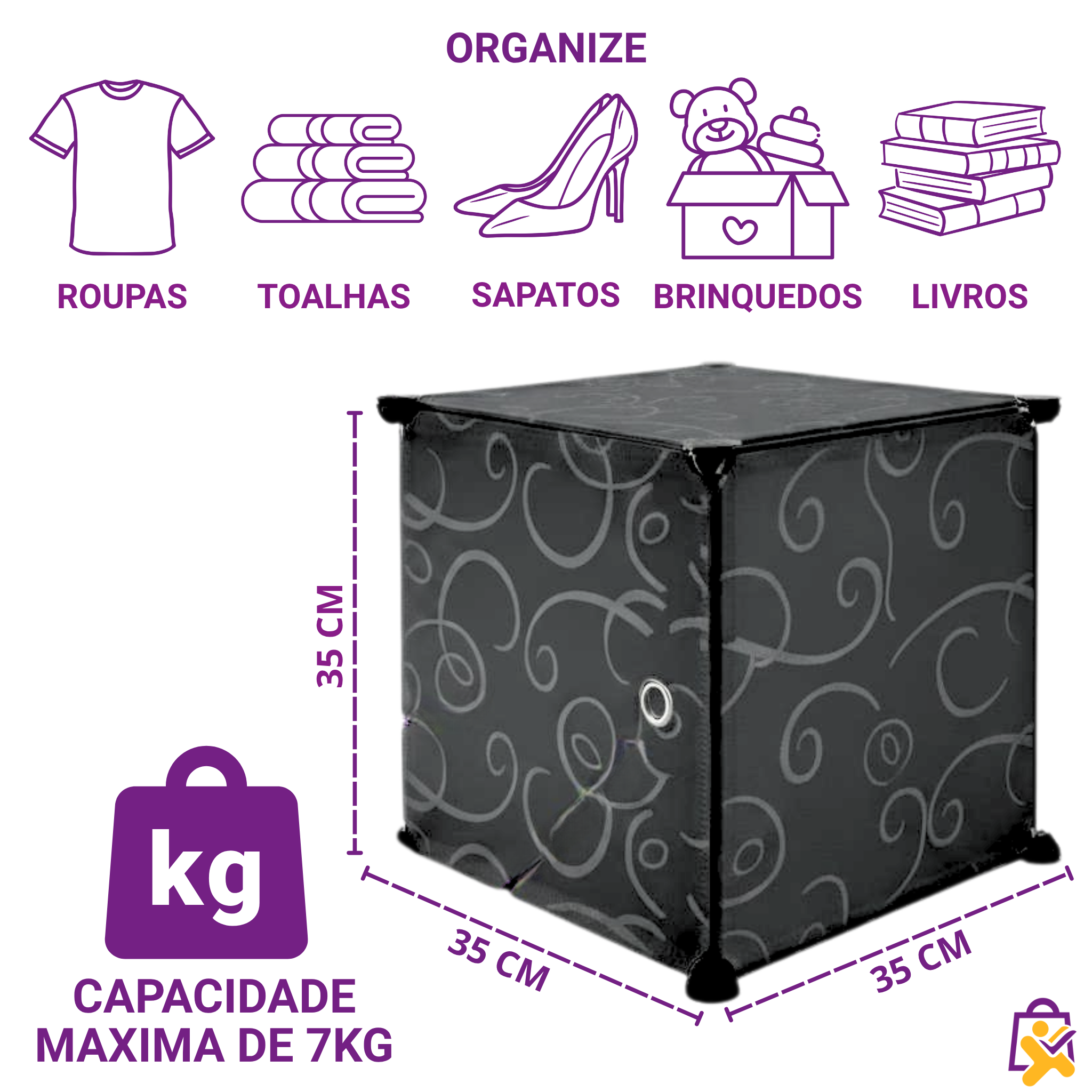 Guarda Roupa Modular 3 Colunas Organizador Roupas Sapatos Ícones Organização Preto Branco Fácil Montagem