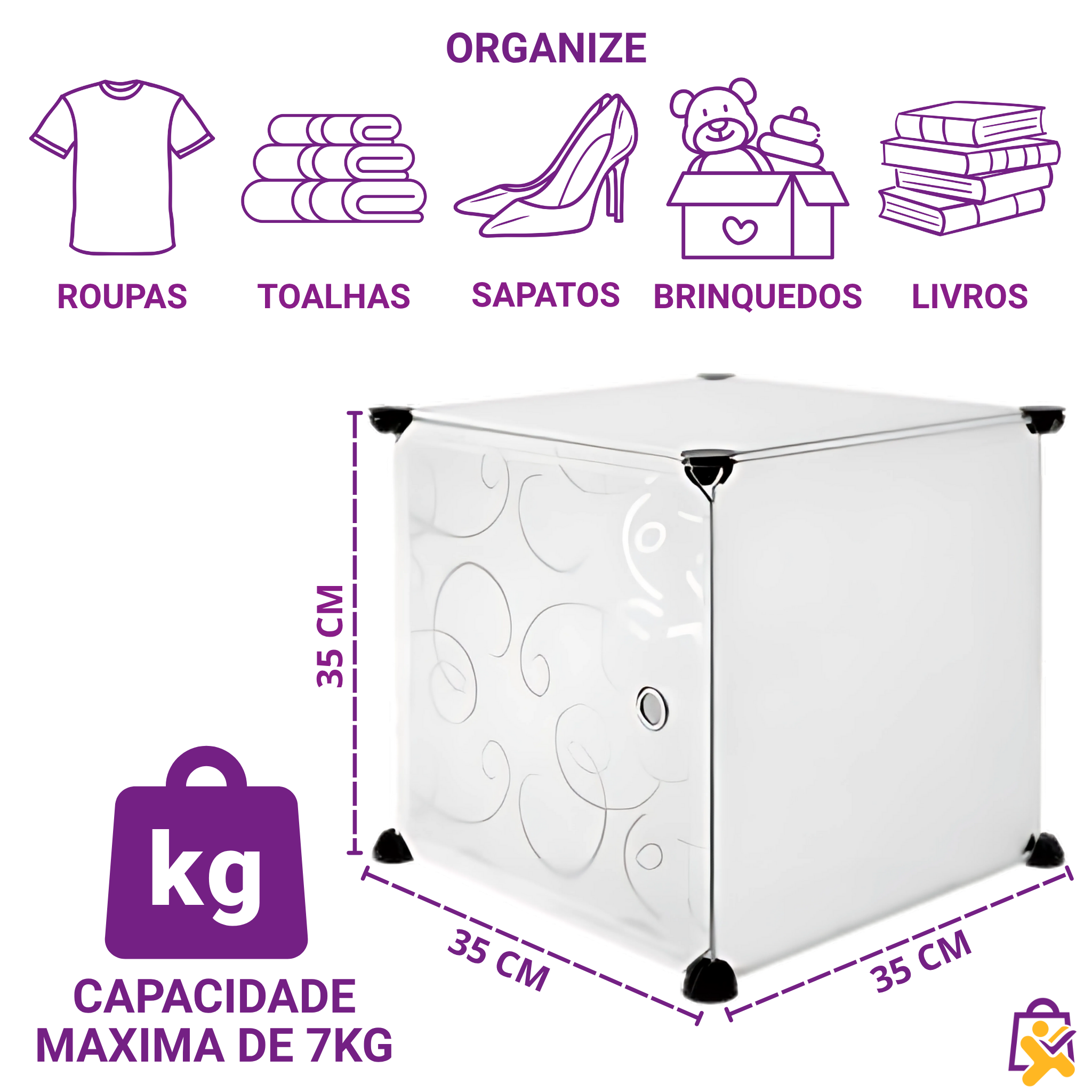 Guarda Roupa Modular Dobrável 3 Portas Cabideiro Branco Design Clássico Prático Organizador