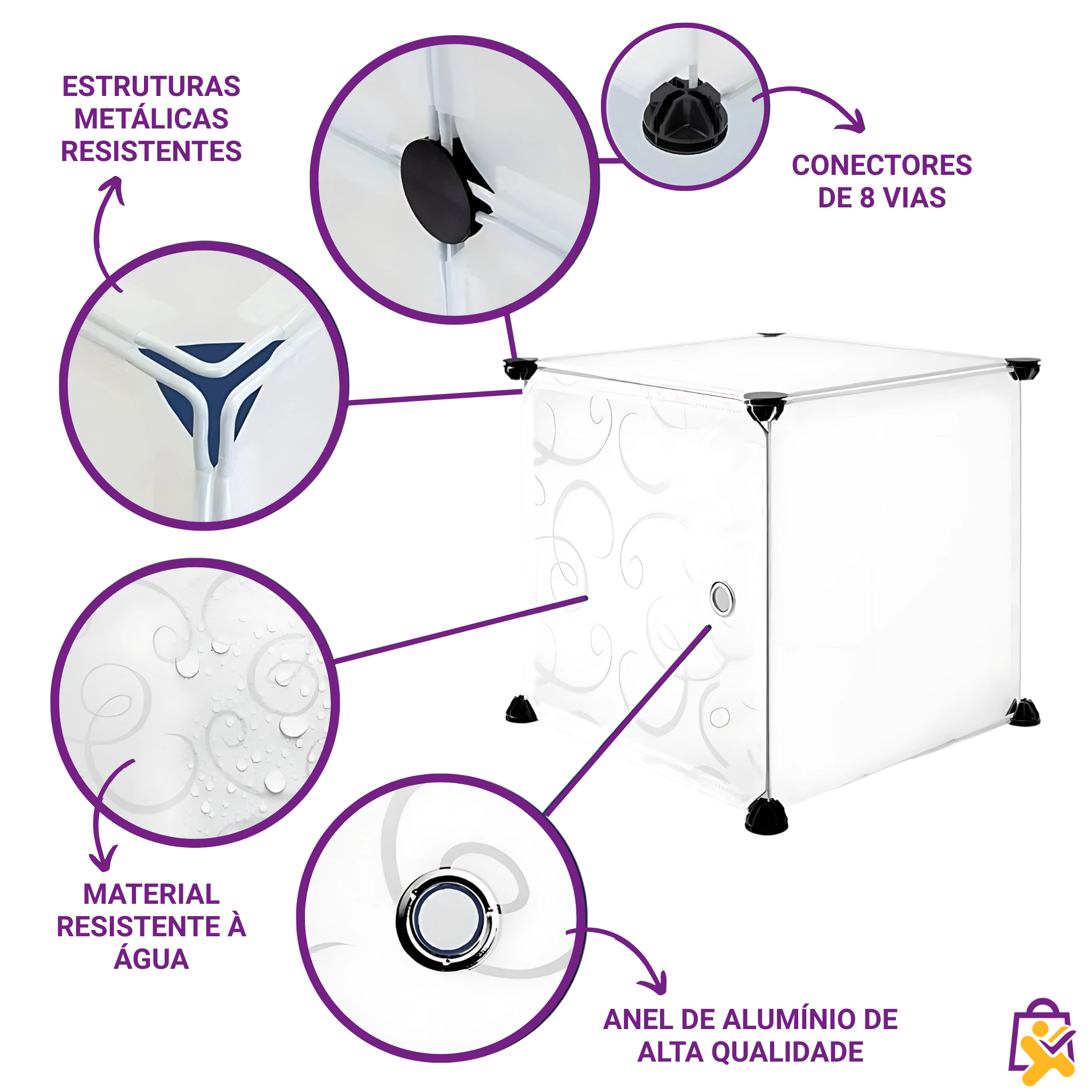 Guarda Roupa Modular Dobrável 3 Portas Cabideiro Rosa Design Clássico Prático Organizador