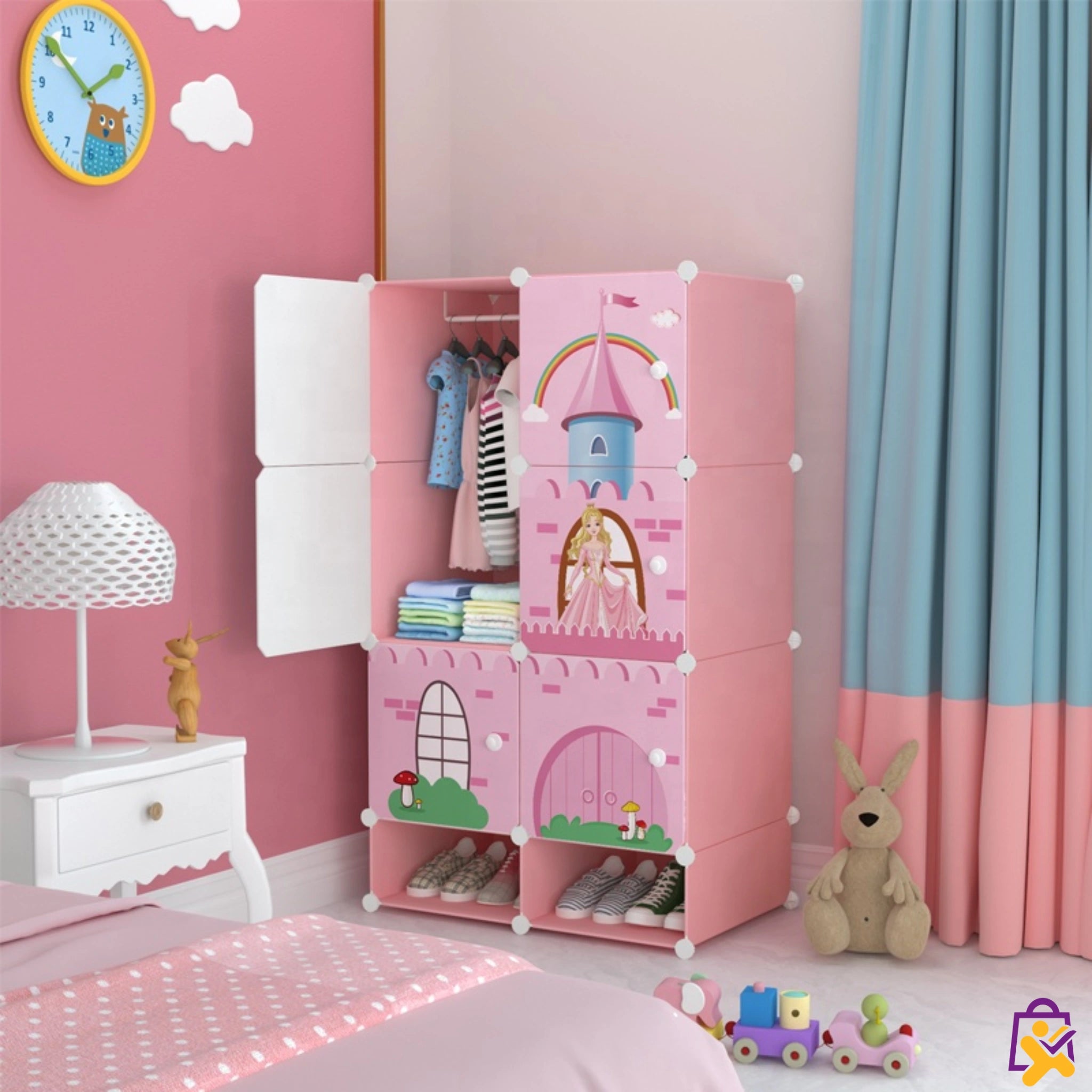 Armário Infantil Modular Castelo Princesa Rosa 9 Compartimentos Cabideiro Organizador Roupas - X - Varejo Ltda - Me