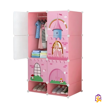Armário Infantil Modular Castelo Princesa Rosa 9 Compartimentos Cabideiro Organizador Roupas
