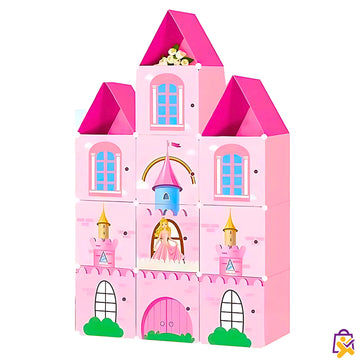 Organizador Infantil Modular Castelo Princesa Rosa 12 Cubos Telhado Roupas Brinquedos DIY X-Varejo loja online