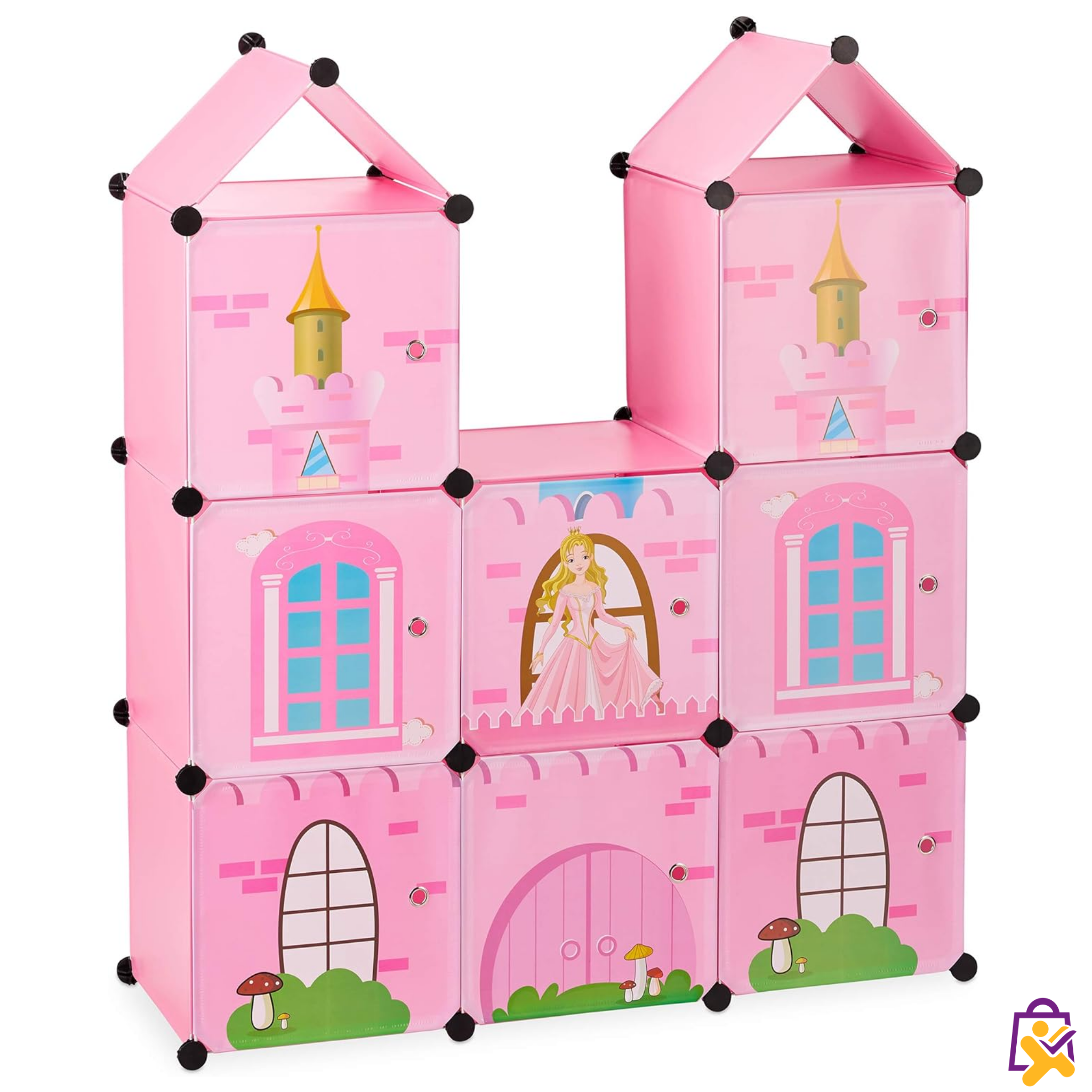 Armário Infantil Modular Castelo Rosa Plástico Organizador Roupas Brinquedos Criança DIY Multiuso