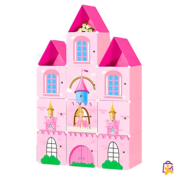 Organizador Infantil Modular Castelo Princesa Rosa 12 Cubos Telhado Roupas Brinquedos DIY